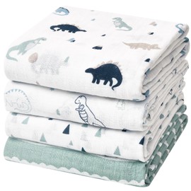 david's kids 4 Pack Baby Muslin Swaddle Blankets, 100% Cotton Swaddling Blankets Wrap for Boys Girls, Ultra Soft Breathable Receiving Blanket, New Born Essentials, Dinosaur
