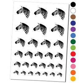 Zebra Head Profile Sketch Temporary Tattoo Water Resistant Fake Body Art Set Collection - Black (One Sheet)