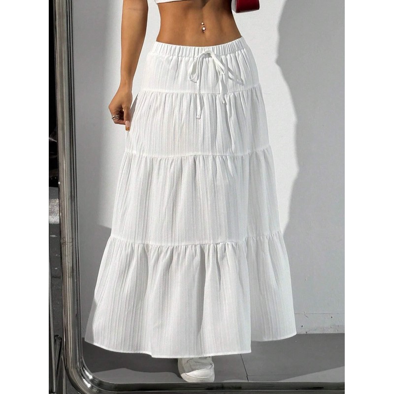 Xuani Maxi Skirts for Women Ruffle Hem A Line Long