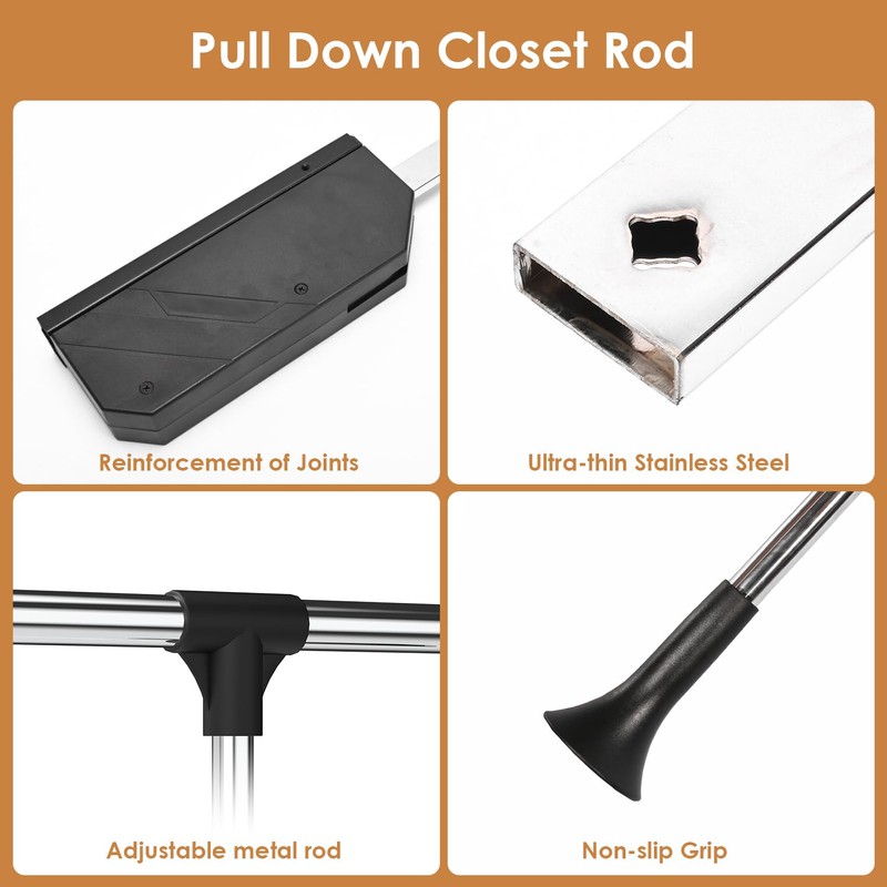 Pull Down Closet Rod,Pull Down Closet Rods for Hanging Clothes,