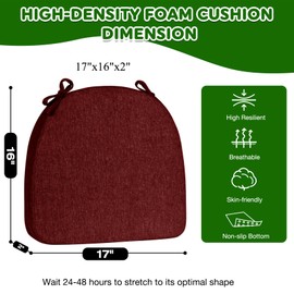 Chair Cushions for Dining Chairs Removeable Washable Cover Chair Pads for Kitchen Decor Indoor Dining Room Patio Chairs Home Collection 17"x16" Set of 4 Wine Red U Shaped Seat Cushion with Ties