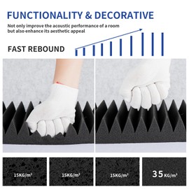 36 Pack Acoustic Foam Panels 12" X 12" X 2" Studio Foam Wedges with Self-Adhesive SoundProof Wall Foam Panels of High Density Fast Expand for Home Studio-Black