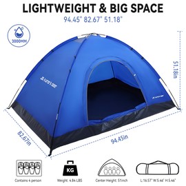 2/4 Person Tents Waterproof&Windproof FamilyTent Camping Tent All-Weather Backpacking Tent for Portable Camping, Hiking, Adults.Lightweight Set Up Outdoor Adventures with Carry Bag