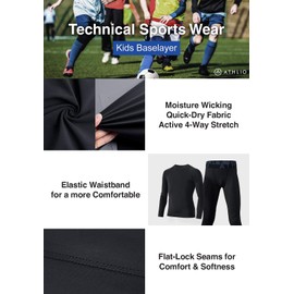 ATHLIO BBP BBE BBC Kids' Sportswear Compression Wear Set, UV Protection, Sweat Absorbent, Quick Drying, Long Tights, 3/4 Length Tights, Top and Bottom Set, Navy