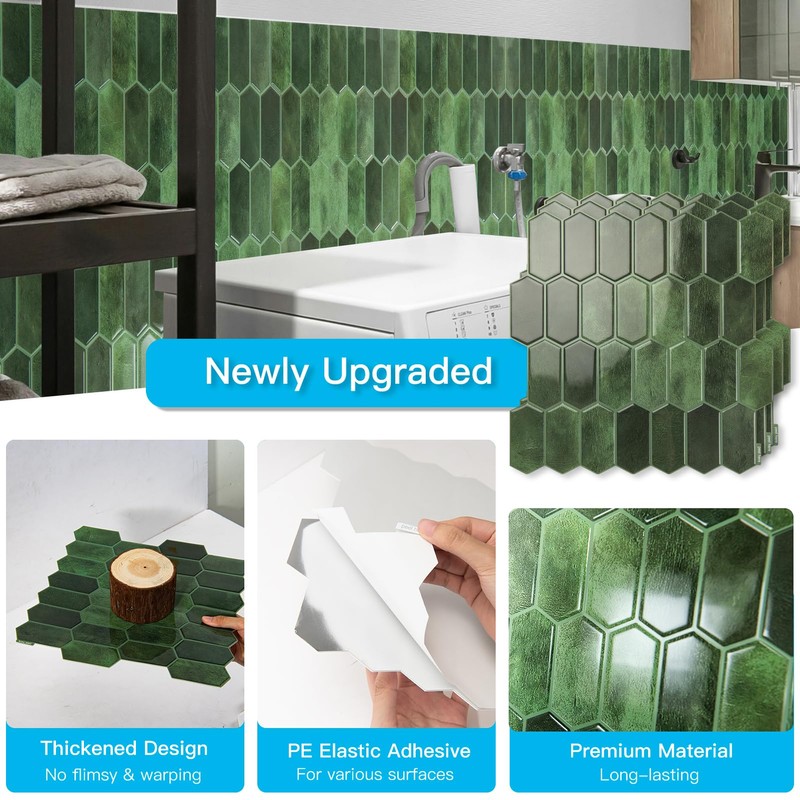 Art3d 10-Sheet Heavy-Duty Peel and Stick Backsplash, Self-Adhesive Vinyl Wall