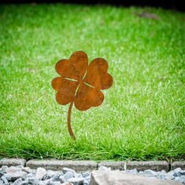 MM Steel Styles Patina Clover Garden Stake Easy Plug-In Rust Decoration Made of High-Quality Corten Steel for Garden, Pond - Garden Decoration Rust