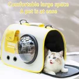 Printed Space Capsule Cat Bag, Large Capacity Crossbody Dog Bag, Universal Pet Bag for All Seasons (Yellow)