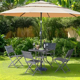 Yaheetech Patio Folding Dining Chairs Set of 4 with Metal Frame, Outdoor Metal Foldable Beach Chairs with Backrests for Camping, Lawn, Yard, Beach, Dark Gray