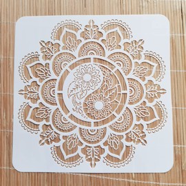 DIY Crafts 12x12 Inches Mandala Stencil Yinyang Reusable Stencil for Furniture Crafts Wood Scrapbook Art Painting, Floral Stencil 0.3MM(12MIL)