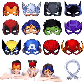 Children's Party Masks, 12 Pieces Hero Mask, Super Cosplay Party Masks, Cartoon Mask, Hero Mask for Children, Role Play, Adults, Children, Party, Masquerade, Party Bags, Children's Birthday Party