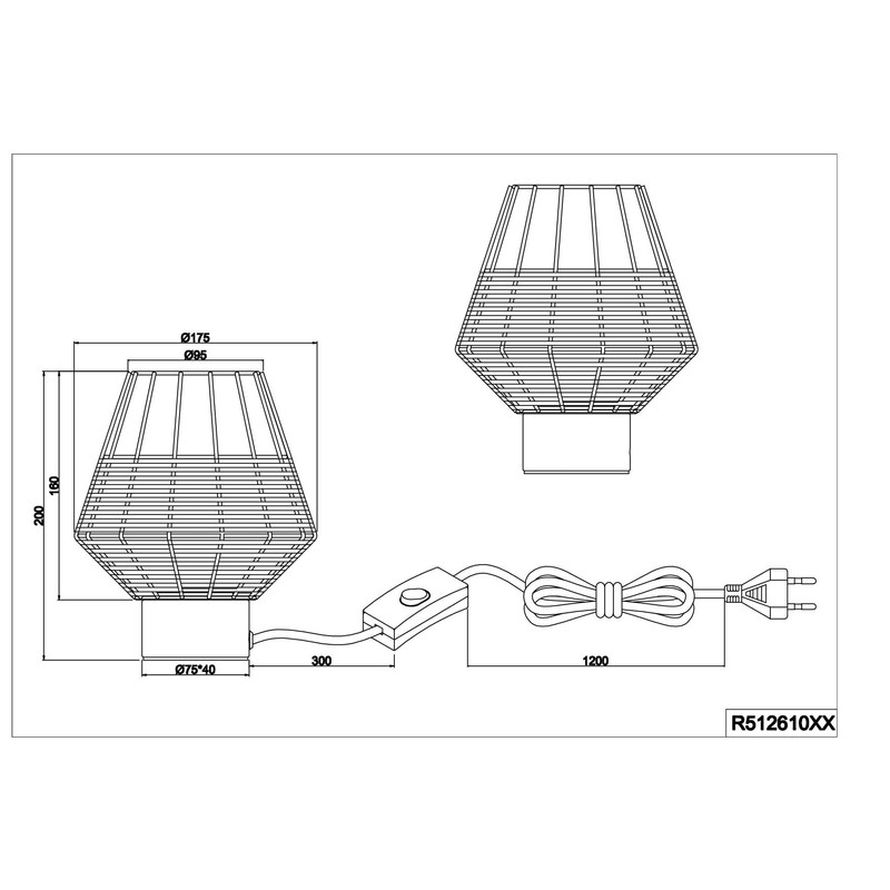 Reality Leuchten Borka R51261036 Table Lamp Metal Matte Black Rattan