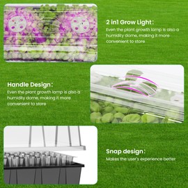 MIXC Seed Starter Tray with Lights, 2 Packs Mini Propagator Plant Grow Kit Greenhouse with Humidity Vented Domes and Base for Seeds Starting, Black