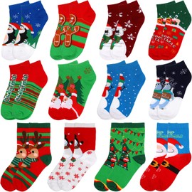 TOYANDONA 12 Pairs Women's Christmas Socks Christmas Winter Warm Cuddly Socks Adult Christmas Holiday Socks Cotton Christmas Cartoon Socks Christmas Warm Winter Socks