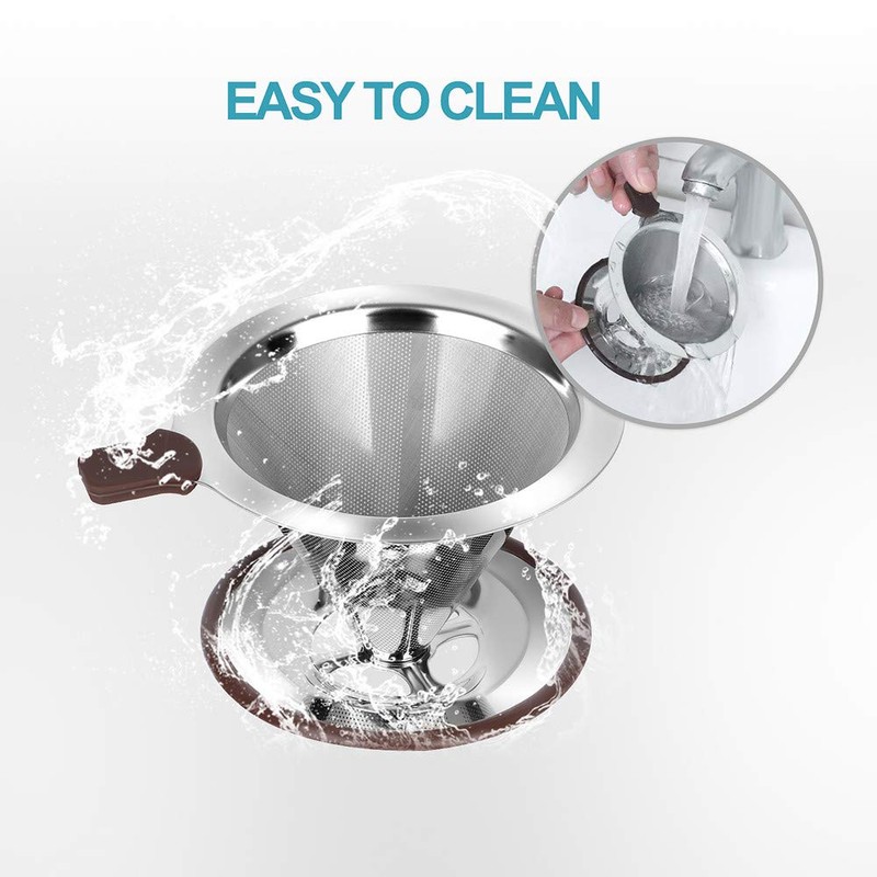 RealPero Pour Over Coffee Dripper, Reusable Paperless Coffee Filter,Professional Stainless