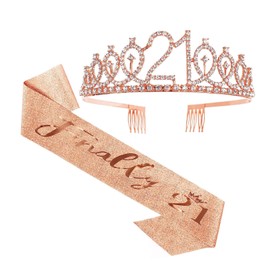 21st Birthday Crown and Sash, 21st Birthday Decorations for Girl 21 Years Old Girl Birthday Gifts 21st It's My 21st Birthday Happy 21st Birthday Party Favor Supplies