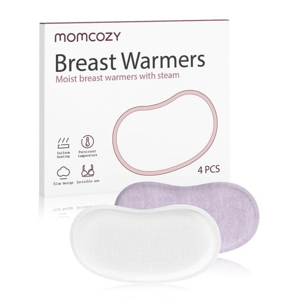 Momcozy Instant Heat Breast Warmers - Easy Release for Soothing Warmth - Lasting Heat Relief for Breastfeeding Challenges, Individually Packaged, Improve Milk Flow, 4 pcs
