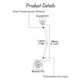 FECTAS Pregnancy Belly Button Rings 9pcs 32&35&38mm Long Bar Plastic for Pregnant Women Clear Belly Button Ring Clear Flexible Bioplast Navel Piercing Retainer