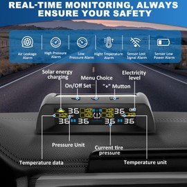 Trailer Tire Pressure Monitoring System, Solar-Powered Tire Pressure Monitor for RV, TPMS with 6 Sensors & 6 Alarm Modes, Auto On/Off, Real-Time Pressure & Temp Monitor for RV/Truck/Trailer(0-144 PSI)