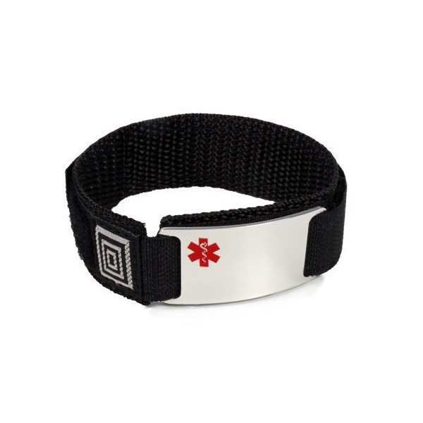 Anti-COAGULANTS Sport Medical ID Alert Bracelet with Black adjusable Wrist Band (Hooks and Loops).