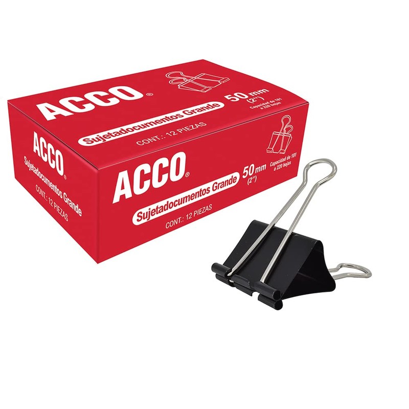 ACCO Sujetadocumentos grande 50mm, caja con 12 piezas. P2464