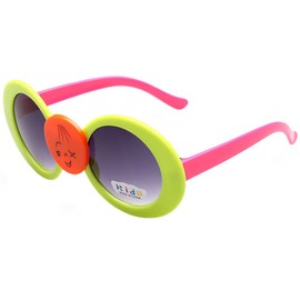 FancyG® Cool Kids Style Round Shape Cute Funny Face Emotion UV 400 Protection Sunglasses Frame Eyewear - Green with Hot Pink Arm