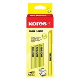 Kores - Fine Yellow Fluorescent Highlighter Pens - High Liner, Water Based-Ink Highlighter Pen Set with Ergonomic Shape, 1-4mm - Stationery Supplies, Office Supplies - Set of 12