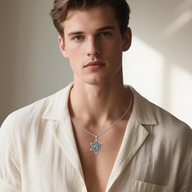 JBAERD Star of David Necklace Sterling Silver Abalone Shell Star of David Cross Pendant Necklace Jewish Jewelry for Women Men
