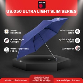 Knirps Ultra US.050 Slim Manual Pocket Umbrella - Ultra Light and Flat - Storm Proof - Windproof - 21 cm