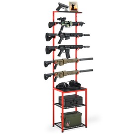 Poyilooo Gun Rack, Indoor Gun Racks for Wall Mount Gun Display Stand, Floor Gun Stand Holds up 5 Guns Storage Airgun Rifle Holder Hunting Gun Shelf (Red, Medium-17.3" L)