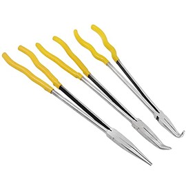 FUNSUEI 3 PCS 16 Inches Long Needle Nose Pliers Set, Long Nose Pliers Set, Long Reach Pliers Set for , 90-Degree Angle, 45-Degree Angle, Straight Needle Nose
