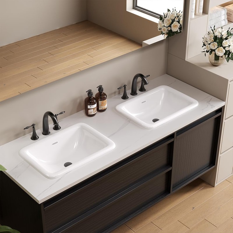 Bathroom Vessel Sink 20" x 15" Semi Recessed Sink White