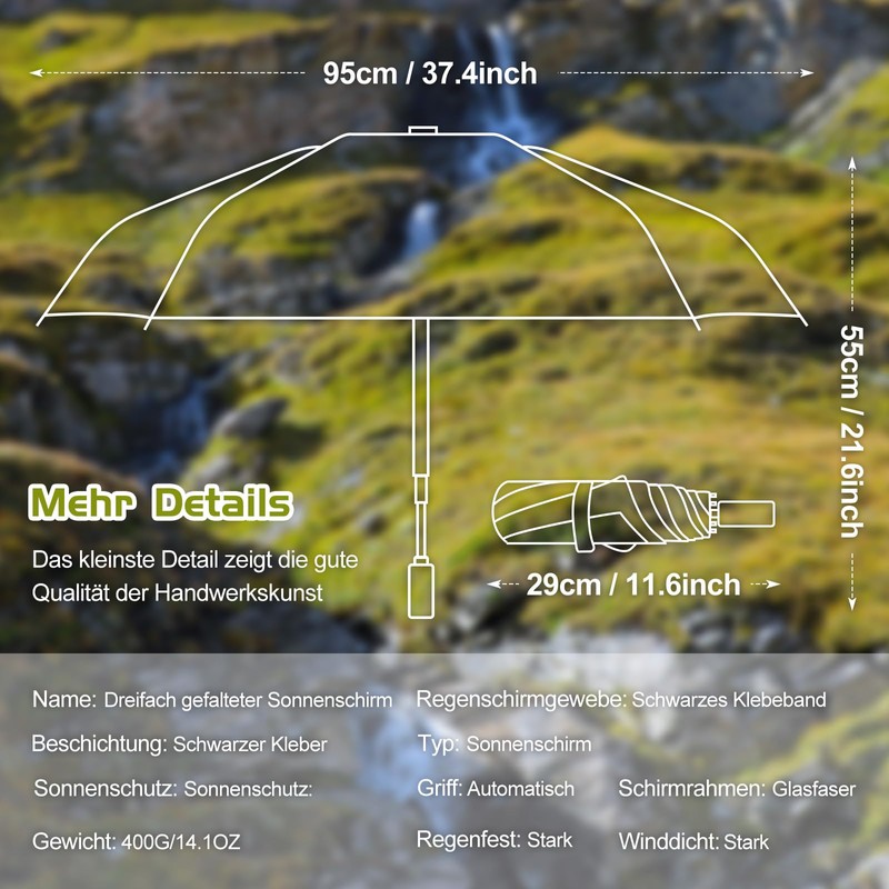 ZUOYOUZ Travel Umbrella Printed with Nature Elements Sun Protection Portable