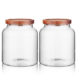 Labina Glass Storage Container Airtight Food Jars Kitchen Canister with Wood Lids, 60 Oz Wide Mouth Pantry Organization Glass Jar for Flour, Sugar, Cookie, Spagetti, Nuts and Candy (2 Pack)