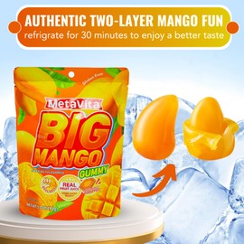 (8 Packs) MetaVita - Big Mango Gummy Candy – Individually Wrapped Peelable Mango Gummies with Real Puree – Chewy, Gluten-Free – Total 40oz