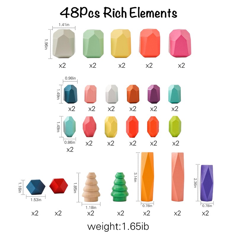 OESSUF Stacking Rocks 48Pcs Stacking Blocks Balancing Stacking Stones Wooden