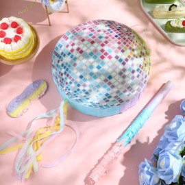 Aoriher Disco Ball Piñata Singer Party Decoration Colorful Disco Party Piñatas with Stick Blindfold for Birthday New Years Bachelor Music Lover Fans Game Supplies 12.4 x 12.4 x 2.76 Inch