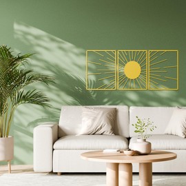 Xedatric Golden Sunburst Metal Wall Art–3-Piece Sun Wall Art Set in Luxe Gold–Durable Gold Metal Wall Decor for Living Room, Bedroom, or Gifts