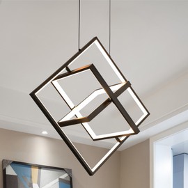 Fang Yan Mei Modern Black LED Chandelier Dimmable LED Pendant Light Kitchen Island Square Chandeliers for Dining Room Contemporary Hanging Light Fixtures for Kitchen,Bedroom,Living Room 3000-6000k