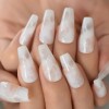 Unbranded White Marble Long Coffin Press On Nails - Glue