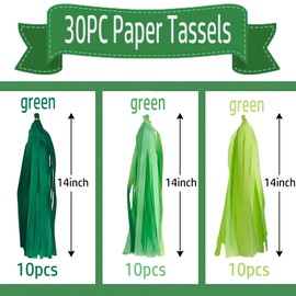 Green Gradient Tissue Paper Tassels 30pcs Streamers Party for Birthdays St. Patrick's Day Celebrations or Any Green-Themed Event Decoration