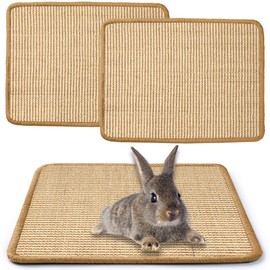 JanYoo 2 Pieces Bunny Scratch Pads, Sisal Rabbit Scratching Pad Bunny Scratcher Mat Guinea Pig Resting Mats for Cages, Small Animal Claws and Teeth Care Bedding Accessories(15.7x11.8in, Beige)
