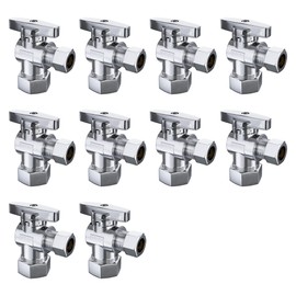 PURAGEIR 10 Pack Angle Stop Valve,1/2" Nominal Comp (5/8"OD Comp,Fits 1/2" Copper Pipe) X 3/8'' OD Compression Quater Turn Elbow Valve, 5/8 Inches OD X 3/8 Inches OD Shut Off Valve,Chrome