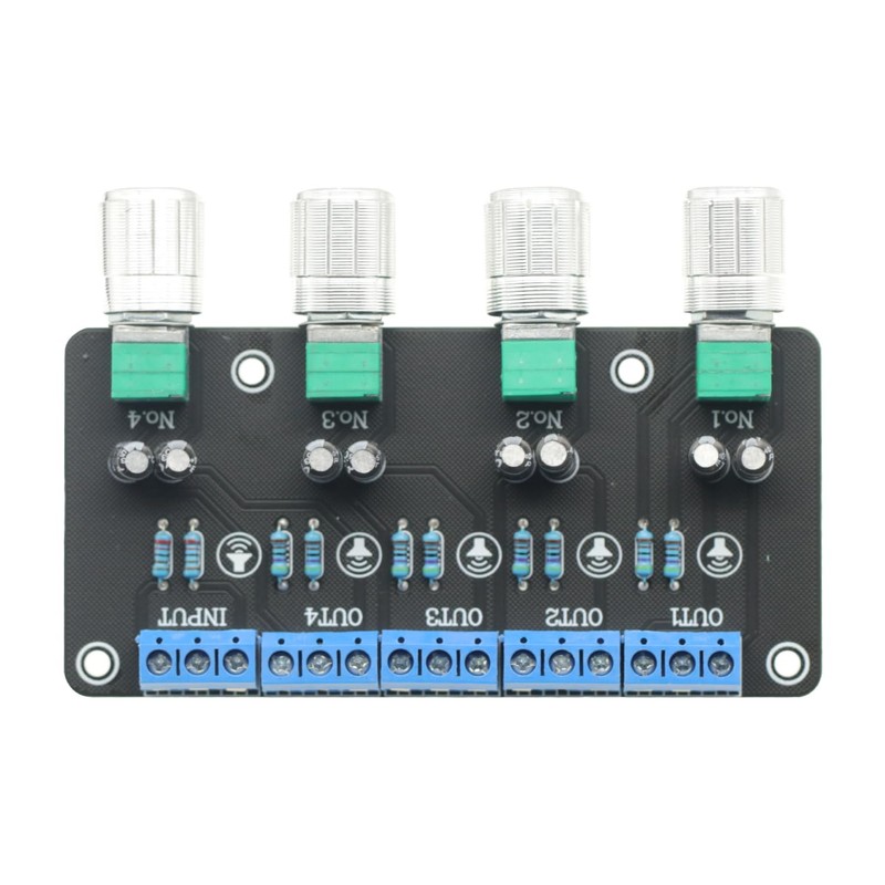 Passive Audio Signal Splitter 1 in 4 Out Volume Knob