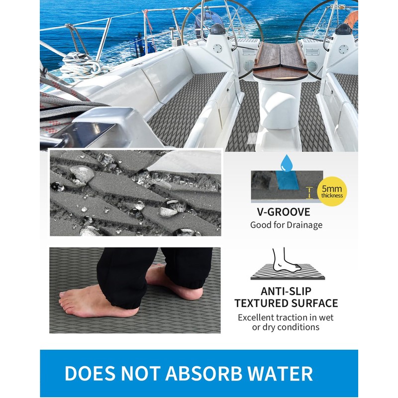 OCEANBROAD Self-Adhesive 96''x23.5'' Boat Flooring Non-Slip Diamond Pattern EVA Foam