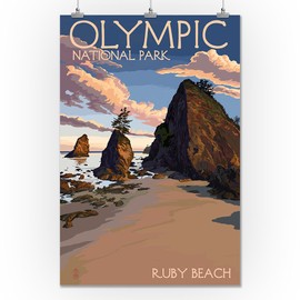 Olympic National Park, Washington - Ruby Beach (24x36 Giclee Gallery Print, Wall Decor Travel Poster)