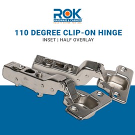 25 Pack Rok Hardware Clip-On 110 Degree Opening Angle, Screw-On Mounting, 35mm Cup Type, 48mm Screw Hole Distance, Soft Close, Half Overlay Cabinet Hinges, Nickel Plated