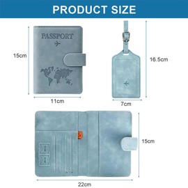 Passport Cover and Suitcase Tag Set, Faux Leather Passport Cover with Suitcase Pendant, Passport Cover with RFID Blocker for Passport Cover for Men and Women, for Credit Cards, ID and Travel Documents