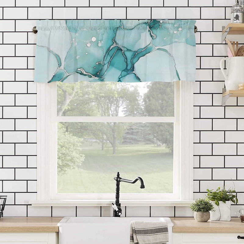 Hokiten Teal Marble Pattern Window Valance Curtains, Window Treatment for