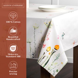 Maison d' Hermine Tablecloth 54"x72" - Botanical Fresh Pattern - Rectangle Decorative Cotton Tablecloth for Dining Room, Home, Farmhouse, Parties, Outdoor, Boho & Wedding - Ideal for Spring & Summer