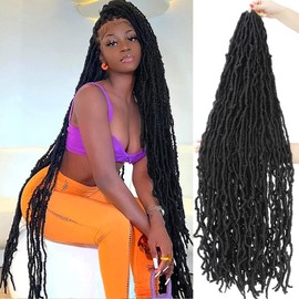 30 Inch Faux Locs Crochet Hair 6Pscks New Soft Locs Crochet Hair Pre Looped Long Synthetic Goddess Locs Crochet Braiding Hair Extension for Black Women (1B#, 30Inch (Pack of 6))